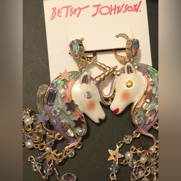 Betsey johnson unicorn tassel dangling gemstone chandelier earrings new‎ - Picture 12 of 15
